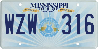 MS license plate WZW316
