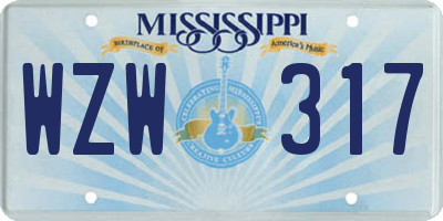 MS license plate WZW317