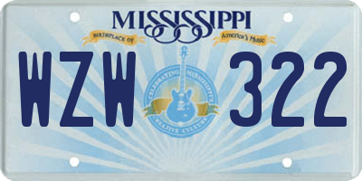 MS license plate WZW322