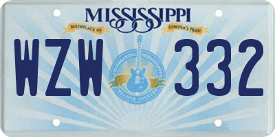 MS license plate WZW332