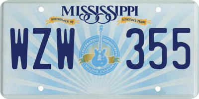 MS license plate WZW355