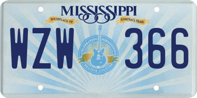 MS license plate WZW366