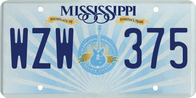 MS license plate WZW375