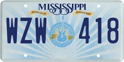 MS license plate WZW418