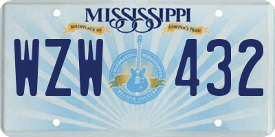 MS license plate WZW432