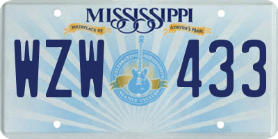 MS license plate WZW433