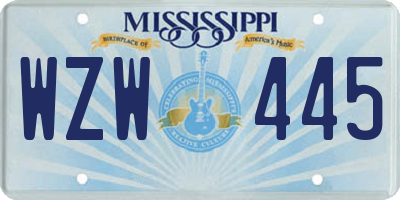 MS license plate WZW445
