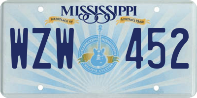 MS license plate WZW452