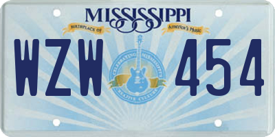 MS license plate WZW454