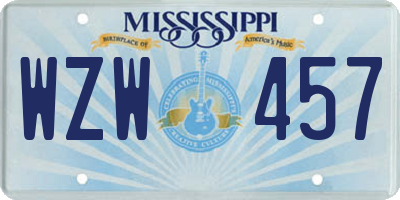 MS license plate WZW457