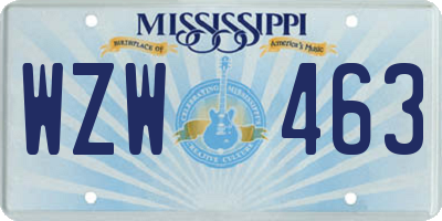 MS license plate WZW463