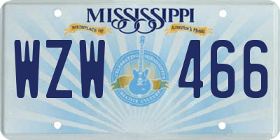 MS license plate WZW466