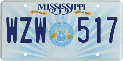 MS license plate WZW517