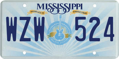 MS license plate WZW524