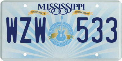 MS license plate WZW533