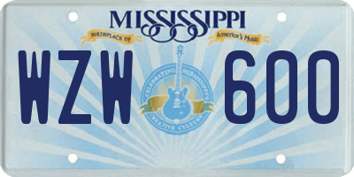 MS license plate WZW600