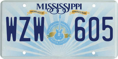 MS license plate WZW605