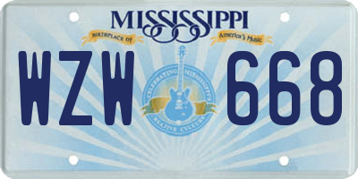 MS license plate WZW668