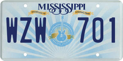 MS license plate WZW701