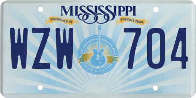 MS license plate WZW704