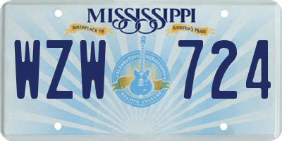 MS license plate WZW724