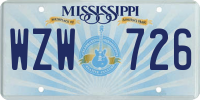 MS license plate WZW726
