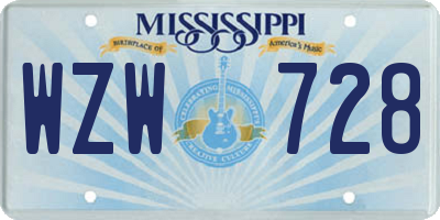 MS license plate WZW728
