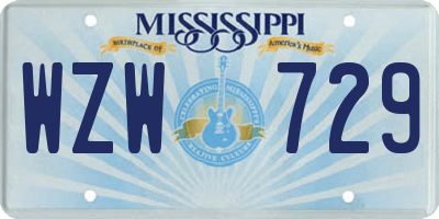 MS license plate WZW729