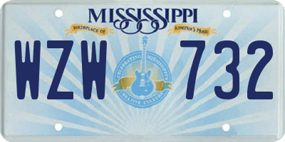 MS license plate WZW732