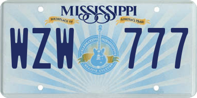 MS license plate WZW777