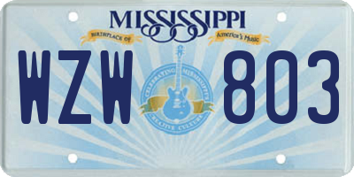 MS license plate WZW803