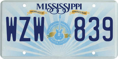MS license plate WZW839