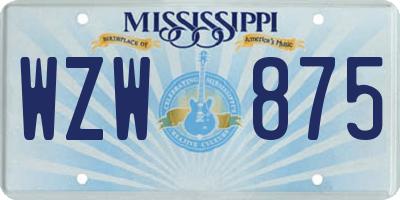 MS license plate WZW875