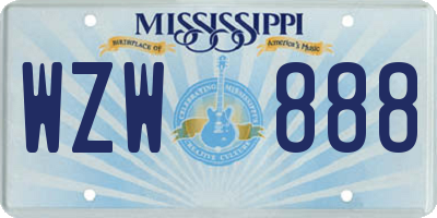 MS license plate WZW888