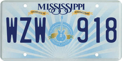 MS license plate WZW918