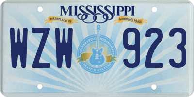 MS license plate WZW923