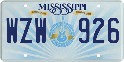 MS license plate WZW926