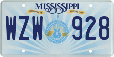 MS license plate WZW928