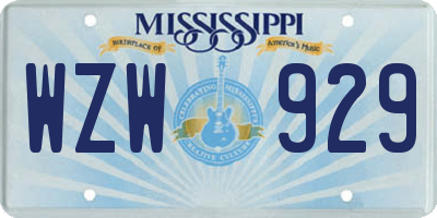 MS license plate WZW929