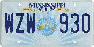 MS license plate WZW930