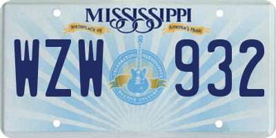 MS license plate WZW932