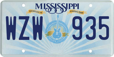 MS license plate WZW935