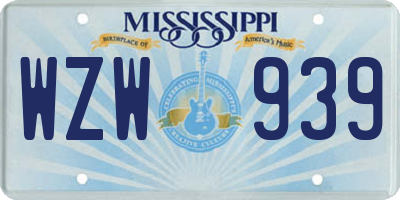 MS license plate WZW939
