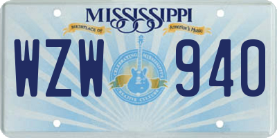 MS license plate WZW940