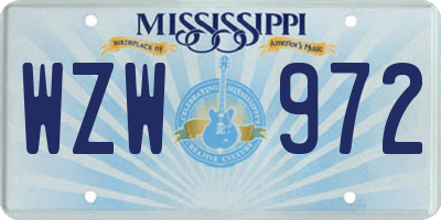 MS license plate WZW972