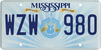 MS license plate WZW980