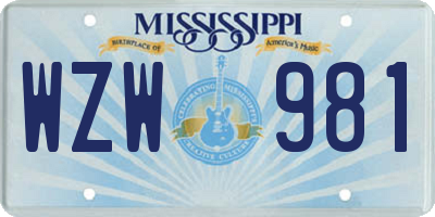 MS license plate WZW981