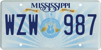 MS license plate WZW987