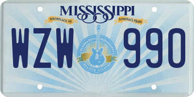 MS license plate WZW990