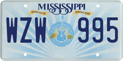 MS license plate WZW995